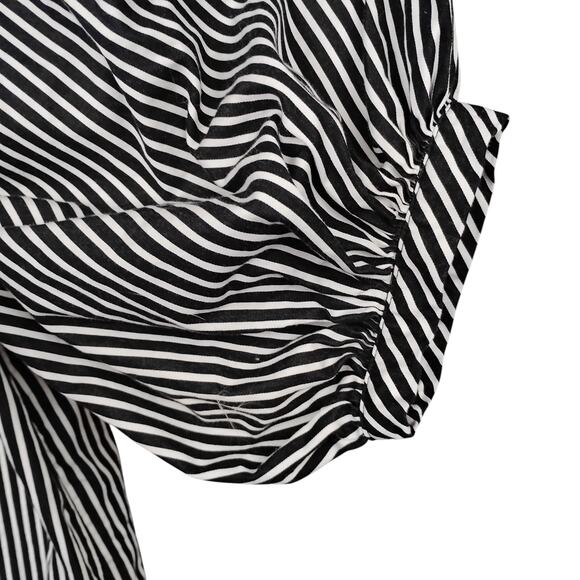 LOFT Boxy Puffy Sleeves Blouse Size Medium Black and White Stripes Square neck - Picture 3 of 6